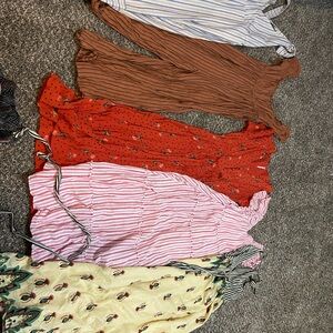 Free People Vibrant Dresses in Red, Brown, and Pink